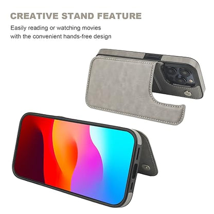 ONETOP for iPhone 15 Pro Wallet Case with Credit Card Holder,Gray | Kickstand,ID/Cash Holder,Case Wallet with Card Slots,Double Magnetic Clasp,Durable PU Leather Shockproof Cover for Women Men - color: Gray