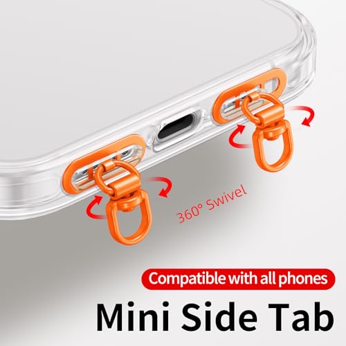 saxsion Side-Mount Phone Tether Tab, Metal Lanyard Patch, 360° Swivel Clip, 304 Stainless Steel, Won't Block Charging Port - color: Hermes Orange