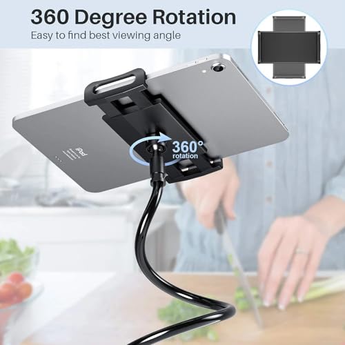 Gooseneck Tablet Holder Cell Phone Holder, Universal 360° Flexible Tablet Stand, Lazy Arm Holder Clamp Mount Bracket Bed for iPad mini/Air, Samsung Galaxy Tab and 4.7-11" Devices(Black)