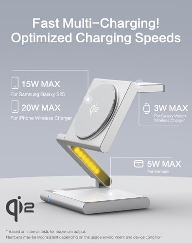 4 in 1 Wireless Charging Station for Samsung, Foldable Aluminum Magnetic Charger with LED Light for Samsung Galaxy S25/Ultra/S24/S23/S22, Galaxy Watch 8/7/6/5, Galaxy Buds/Pro - color: Silver