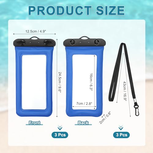 PATIKIL 3Pcs Waterproof Phone Pouch Floating No Sink Universal Cellphone Dry Bag Waterproof Phone Case for Kayaking Beach Swimming Hiking, Blue - color: Blue