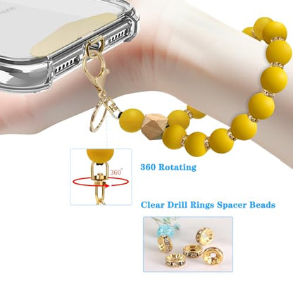 Silicone Beaded Phone Wrist Strap, Phone Bracelet Strap with Tether Tab Elastic Hands Free Wristlet Strap - color: Maize