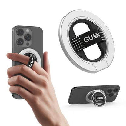 GUAN for MagSafe Phone Grip Magnetic Kickstand Compatible with Mag Safe Finger Loop Ultra Thin Finger Ring Holder, 3-in-1 Compatible for iPhone 17/16/15/14/13/12 (Replacement Strap)-Silver - color: Silver