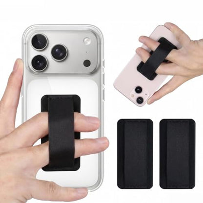 Finger Strap Phone Holder - Soft Cell Phone Grips - 2Pack (Black) - color: BLACK