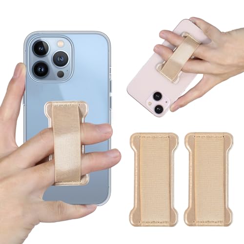 Phone Grip Holder for Hand, Universal Finger Strap Phone Holder, Finger Selfie Grip Compatible with Most Smartphones (Gold) - 2Pack - color: Gold
