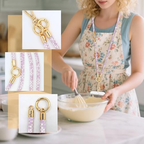 ABJFJE Crystal Phone Lanyard Crossbody & Wrist Strap Phone Strap Crossbody & Wrist Lanyard Anti Theft Phone Strap for Women - color: Light Purple