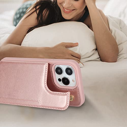 iCoverCase Compatible with iPhone 14 Pro Case with Card Holder, Wallet Case for Women Men RFID Blocking PU Leather Protective Phone Case 6.1 Inch (Rose Gold) - color: Rose Gold