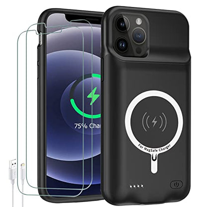 Battery Case for iPhone 12/12 Pro,Upgraded 10000mAh Rechargeable Portable Protective Extended Charger Cover Wireless Charging Compatible with iPhone 12/12 Pro (6.1 inch) Charger Case & Carplay (Black) - size: iPhone 12/12 Pro (6.1 inch)