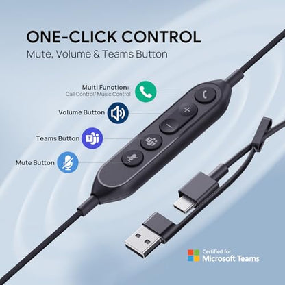 Yealink UH46 Wired Headset,USB-C/A,3-Mic AI Noise Cancelling,Inline Control