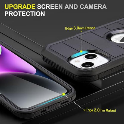 for iPhone 14 Case Defender, Heavy Duty Protective, Black | Full-Body 3 Layers of Sturdy for Phone Case iPhone 14, Anti-Drop, Rugged Shockproof Cover for Black iPhone14 Case - color: Black