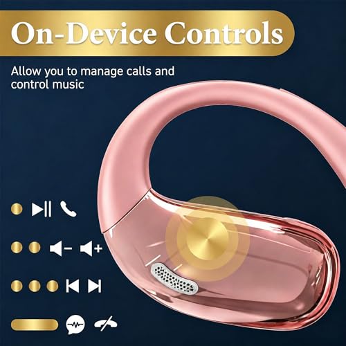 Open Ear Headphones, Wireless Headphones with Smart Digital Display & Mic - color: Rose Gold