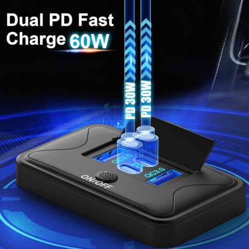 78W 4 Port 12V USB Outlet Charger Socket, Dual 36W PD + Dual 18W QC3.0 Wall Surface Mount Charging Panel with Button Switch for RV Truck Bus Marine Golf Cart
