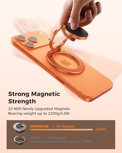 SUPERONE Dual-Side Magnetic Ring Holder, Phone Grip Stand for MagSafe - color: Cosmic Orange