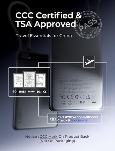 LISEN CCC Certified [Metal Alloy] 0.5" Ultra Slim 10000mAh Power Bank 3C, TSA Approved Airplane Travel Essentials, Portable Charger USB-C Fast Charging for iPhone 17 Air 16 15 Pro Samsung Galaxy S26 - color: Silver