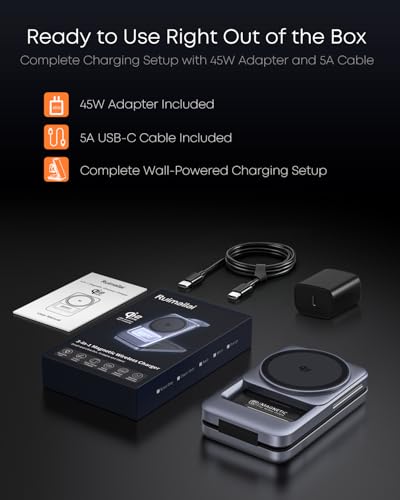Qi2.2 25W 3-in-1 Foldable Magnetic Wireless Charger for iPhone, Night Light