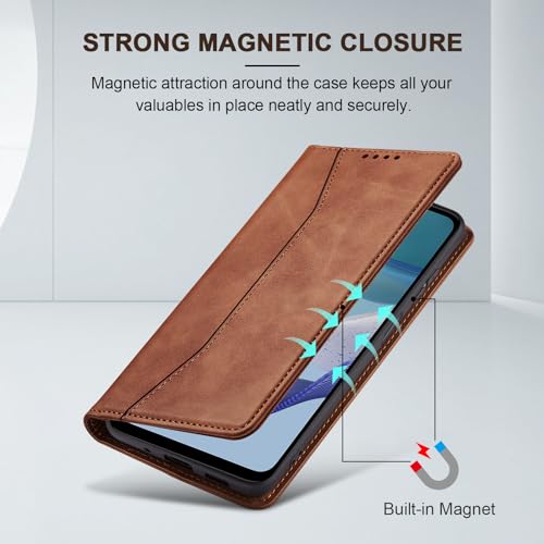 Jasonyu Flip Wallet Case for Moto G 5G (2023),Leather Magnetic Folio Cover with Card Holder,Kickstand - TPU Shockproof Durable Protective Phone Case,Brown | PU Leather Magnetic Folio Cover,with Card Holder,Kickstand,TPU Shockproof,Durable,Protective Phone