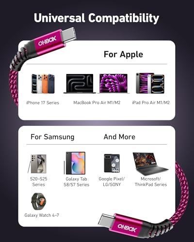 USB C to USB C Cable 60W [2Pack 3FT], USB C Fast Charging Cable for Car - color: Rose Red, size: 3FT, style: USB C to USB C