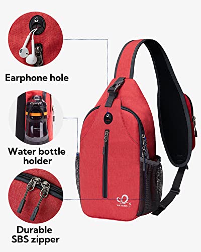 WATERFLY Crossbody Sling Backpack Sling Bag Travel Hiking Chest Bag Daypack | Small Hiking bag,Multi-compartment storage,Water-resistant,Breathable back pad,Reversible adjustable shoulder strap - color: Red