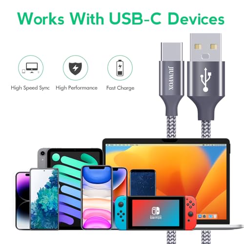 JIUWFOX USB to USB C Cable, (5Pack, 3/3/6/6/10ft) Type C 3A Fast Charging - size: 3+3+6+6+10 ft