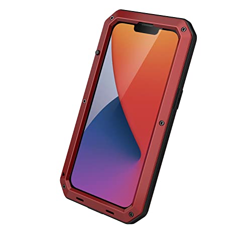 for iPhone 14 Case, 360 Full Body Protective Cover Heavy Duty Shockproof Tough Armour Aluminum Alloy Metal Case with Silicone Built-in Screen Protector for Apple iPhone 14 6.1 Inch - Red - color: Red