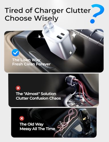 LISEN Retractable Car Charger USB C Fast Charge for iPhone 17 16 15 Pro Max - color: White