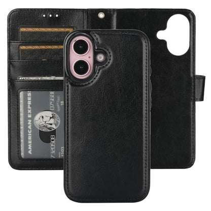 Bocasal Detachable Wallet Case Card Holder for iPhone 16, Black | RFID Blocking Kickstand Card Slots Holder PU Leather Magnetic Shockproof Wrist Strap Removable Flip Protective Cover 6.1 inch - color: Black