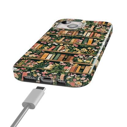 Casely iPhone 15 Plus Case | Book Nook | Floral Library | Compatible with MagSafe | Classic Ultra Slim Design - color: Book Nook | Floral Library