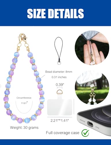CH.yishi Beaded Phone Charm Wrist Strap with Tether Tab,Camera Lanyard - style: Purple-blue Cat’s Eye