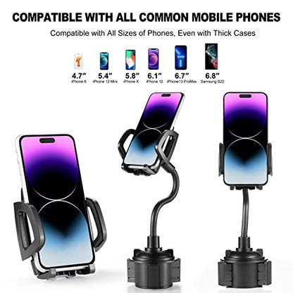 YUHENG Car Cup Holder Mount with 360° Rotation Adjustable Gooseneck,Car Phone Holder Mount for All Smartphones Cup Holder Cell Phone Automobile Cradles - color: Black