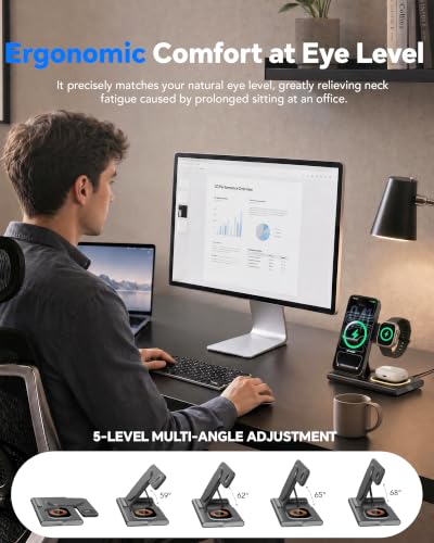3 in 1 Foldable Charging Station for Apple Wireless Charger - color: Black