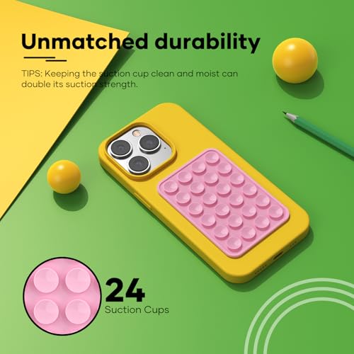 Silicone Phone Sticky Grip, Suction Phone Case Mount for iPhone and Android, Hands-Free Sticky Cell Phone Grip, Mobile Fidget Mirror Holder for Selfies and Videos - color: Chalk Pink