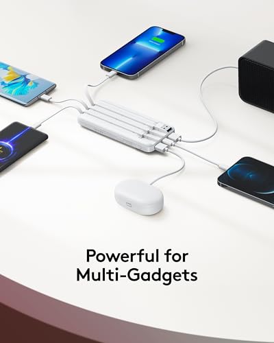 Orfeika Fast Charging Portable Charger Power Bank with Built-in 4 Cables | 10000mAh|Ultra-Slim&Light|Flight-Safe|Power 6 Devices at Once|Battery Pack For iPhone,Samsung,Google|Travel Essentials - color: White