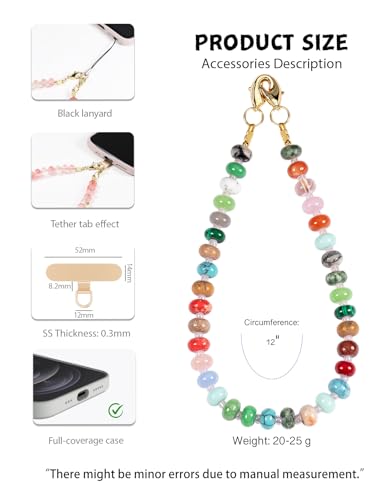 CH.yishi Beaded Phone Charm Wrist Strap with Tether Tab,Camera Lanyard - color: Mixed Stone