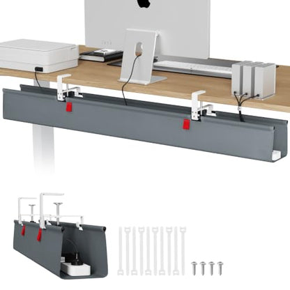 Univivi No Drill Under Desk Cable Management Tray, 48 inch Cable Management - color: Grey, size: 48"L x 5.5"W