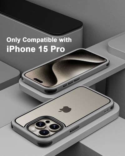 Mobnano Compatible with iPhone 15 Pro Case, with Multicolor Protective Shockproof Bumpers, Crystal Clear Back Not Yellowing Anti-Scratch Hard PC Back & Soft Silicone TPU Frame Cover - Grey/Black - color: Grey/Black, size: iPhone 15 Pro