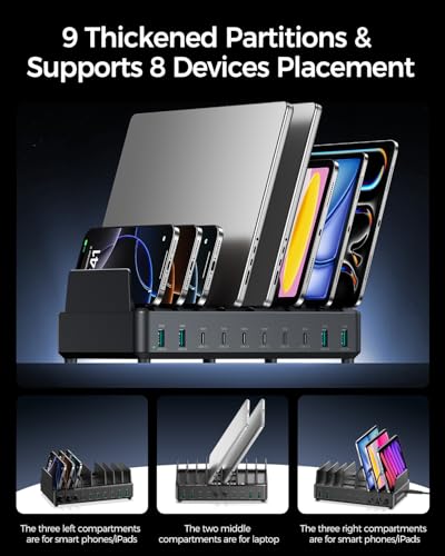Rocoren 400W 10‑Port Charging Station,Dual PD 100W Dock w/ 6 Cables