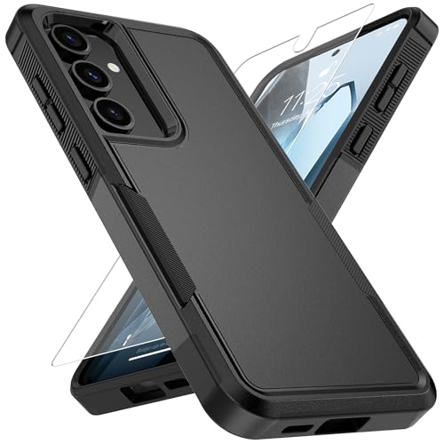 Vinve for Samsung Galaxy S24 FE Case with HD Screen Protector, Military-Grade Shockproof & Dual-Layer Protection, Anti-Slip Grip Design Phone Case, Black - color: Black