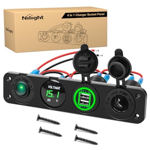 Nilight 4 in 1 Charger Socket Accessory Switch Panel On Off Rocker Toggle - color: Green