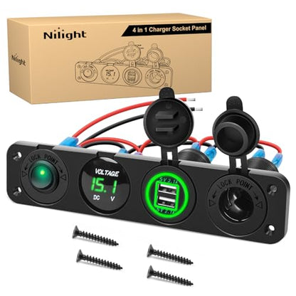 Nilight 4 in 1 Charger Socket Accessory Switch Panel On Off Rocker Toggle - color: Green