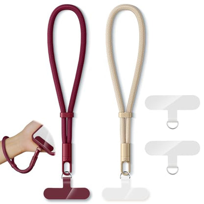 KITANIS 2 Pack Phone Lanyard,2×Phone Wrist Strap,4×Tether Tabs,Universal Cell Phone Multifuctional Patch Polyester Lanyards,Cell Phone Hand Strap for Women and Men(wine+light camel) - color: Wine+light Camel, size: 6.3''Wrist Strap