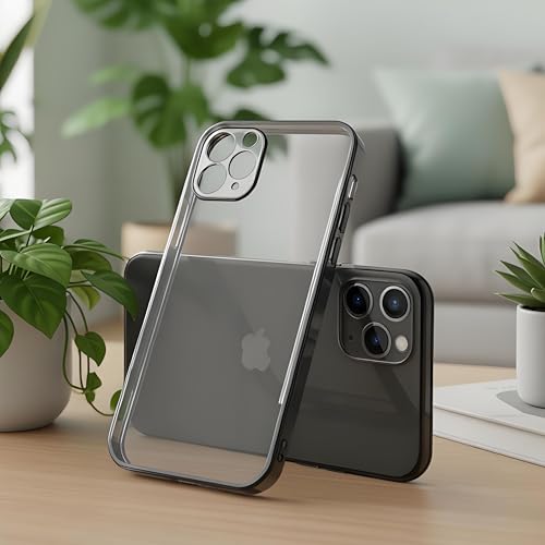 Design for iPhone 11 Pro Clear Case - Non Yellowing Electroplated Edge, Upgraded Camera Covered Shockproof Soft Inner Silicone Bumper Shell, Slim Thin Phone Case for iPhone 11 Pro 5.8", Black - color: Clear - Black, Soft Slim Yet Protective, size: iPhone
