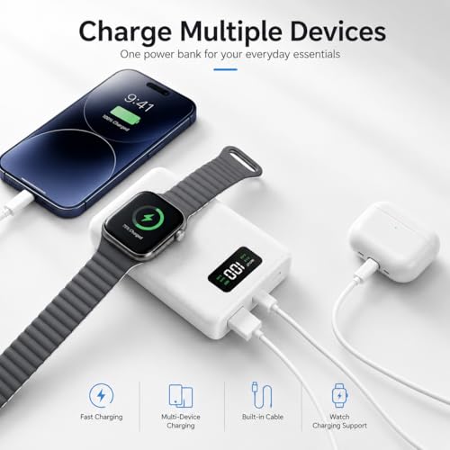 pzoz 20000mAh Portable Charger with Apple Watch Charger, 45W PD Power Bank