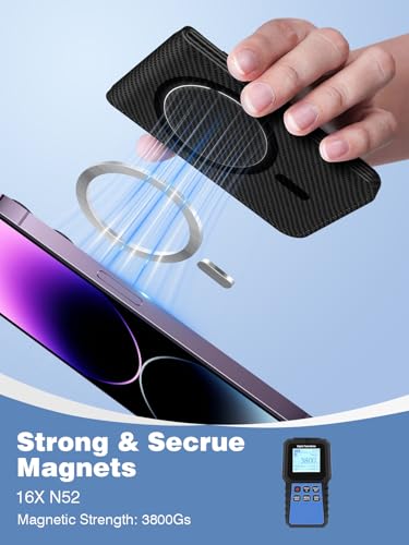 TopMade for MagSafe Wallet with Stand, 5 Cards Holder with RFID Blocking, Magnetic Card Holder for iPhone 17/16/15/14/13/12 Series(Not for mini), Adjustable Magnetic Phone Wallet Stand, Black