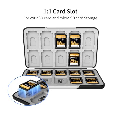 Memory Card Case with 40 Card Slots for SD and Micro SD Cards - color: Black