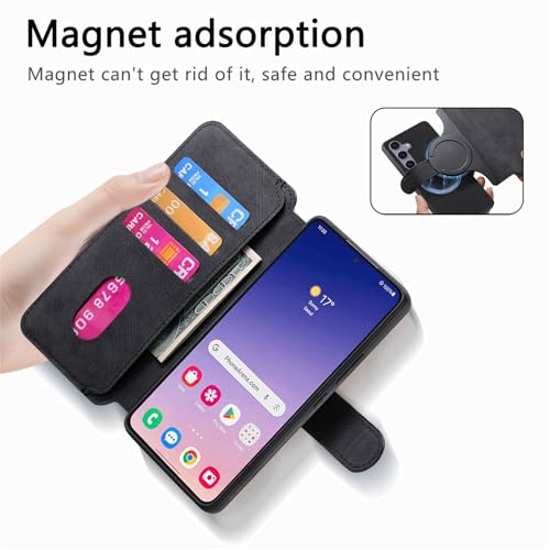 2 in 1 Wallet Case for Samsung Galaxy S25+ Plus CMG Black | PU Leather Magnetic Flip Folio Case with RFID Blocking Card Holder, Credit Card Slots Kickstand, Shockproof Protective Cover - color: Black, size: Samsung Galaxy S25 Plus