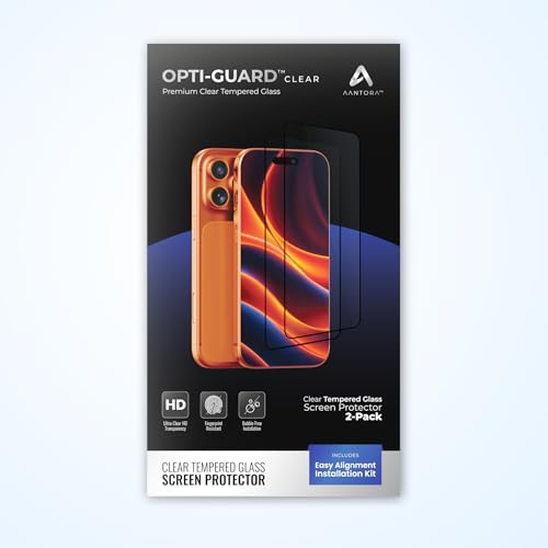 OptiGuard™ (2 Pack) Clear Screen Protector for iPhone 16/15, Ultra-Clear HD Transparency, 9H Tempered Glass, Bubble-Free Installation Kit, Scratch Resistant, Case Friendly