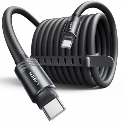 LISEN 10FT USB C Cable Fast Charging, Chubby 240W Cable USB C to USB C Fast Charging Soft Silicone USBC to USBC Parallel Cable for iPhone 17 Pro Max 16 15 Samsung S25 Ultra MacBook Pro Air iPad Black - color: Black, size: 10FT