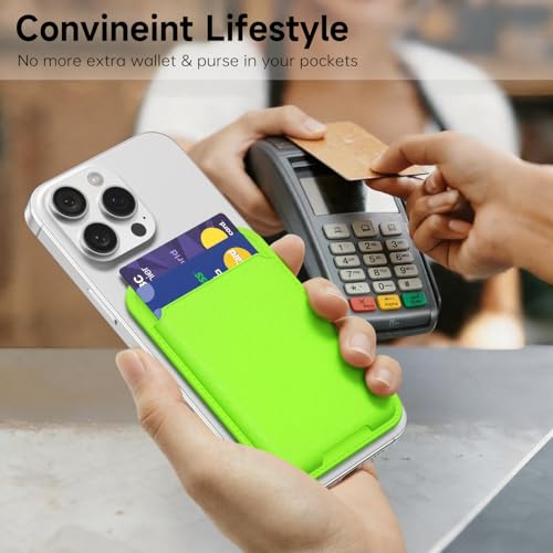 oakxco Phone Wallet Stick On, Slim Thin Adhesive ID Credit Card Holder Wallet Pocket Back of Phone Case, Hard Shell Plastic Sleeve Sticky Card Wallets Pouch for iPhone Samsung Pixel, Neon Green - color: Neon Green