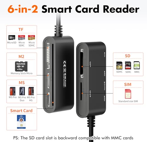 USB C/USB SIM Card Adapter, 7 in 2 CAC Reader for SD/TF/M2/ID/IC/SIM/PIV/Ms - color: Black, size: USB/USBC SIM cardreader