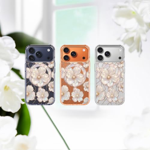 for iPhone 17 Pro Max Magnetic Case【Compatible with MagSafe】 Aesthetic Oil Painting Stained Glass Flower Design, Slim Fit Hard PC Back Shockproof Cute Clear Phone Cover, Light Pink - color: Light Pink, size: iPhone 17 Pro Max